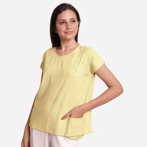 100% Cotton Boat Neck A-Line Lemon Yellow Top