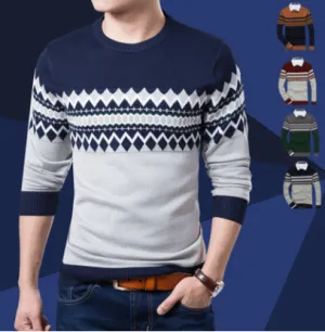 Autumn and winter color matching sets of sweaters slim round neck long sleeve bottoming shirt color matching sweater sweater men