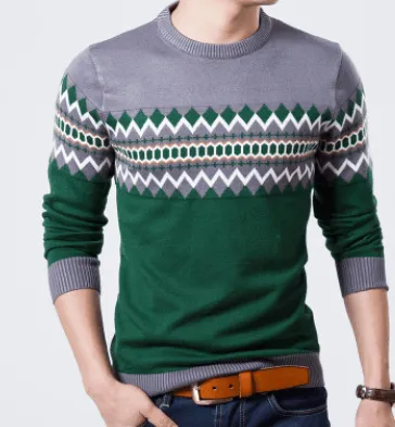 Autumn and winter color matching sets of sweaters slim round neck long sleeve bottoming shirt color matching sweater sweater men