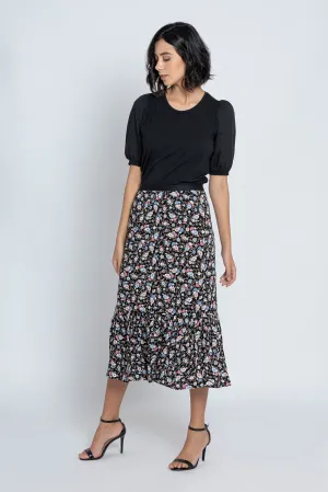 Black Floral Printed Skirt