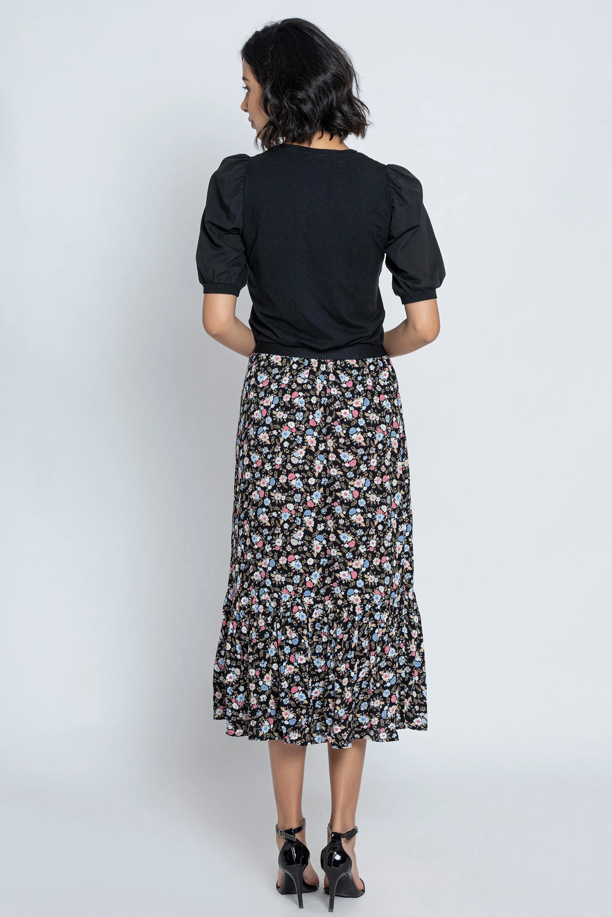 Black Floral Printed Skirt