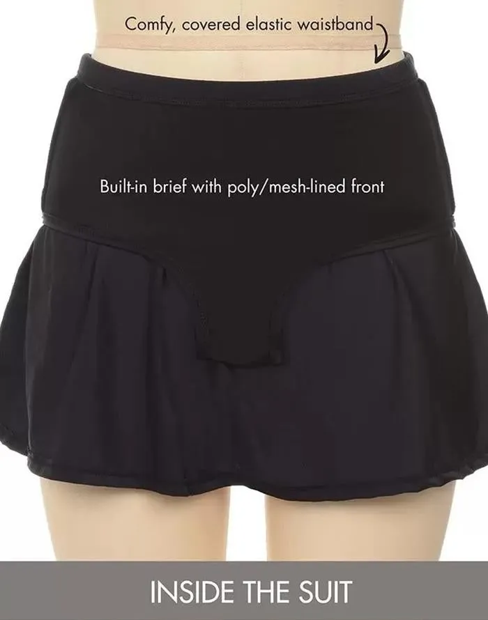 Black White Dot Loop Strap Blouson Tankini Set With Skirt