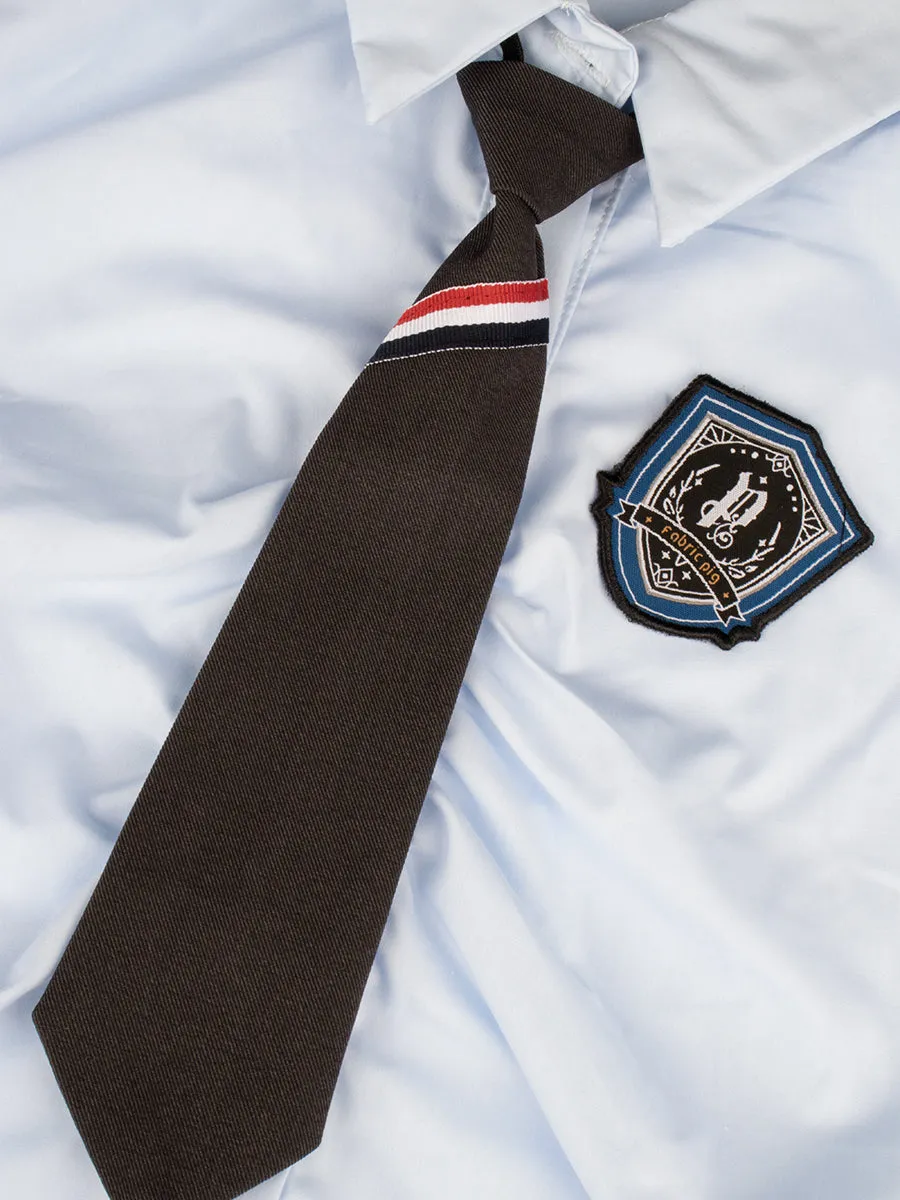 Blue Badge Shirt with Tie   Gray Vest   Skirt 3-Piece Set