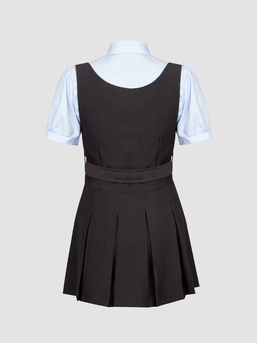 Blue Badge Shirt with Tie   Gray Vest   Skirt 3-Piece Set