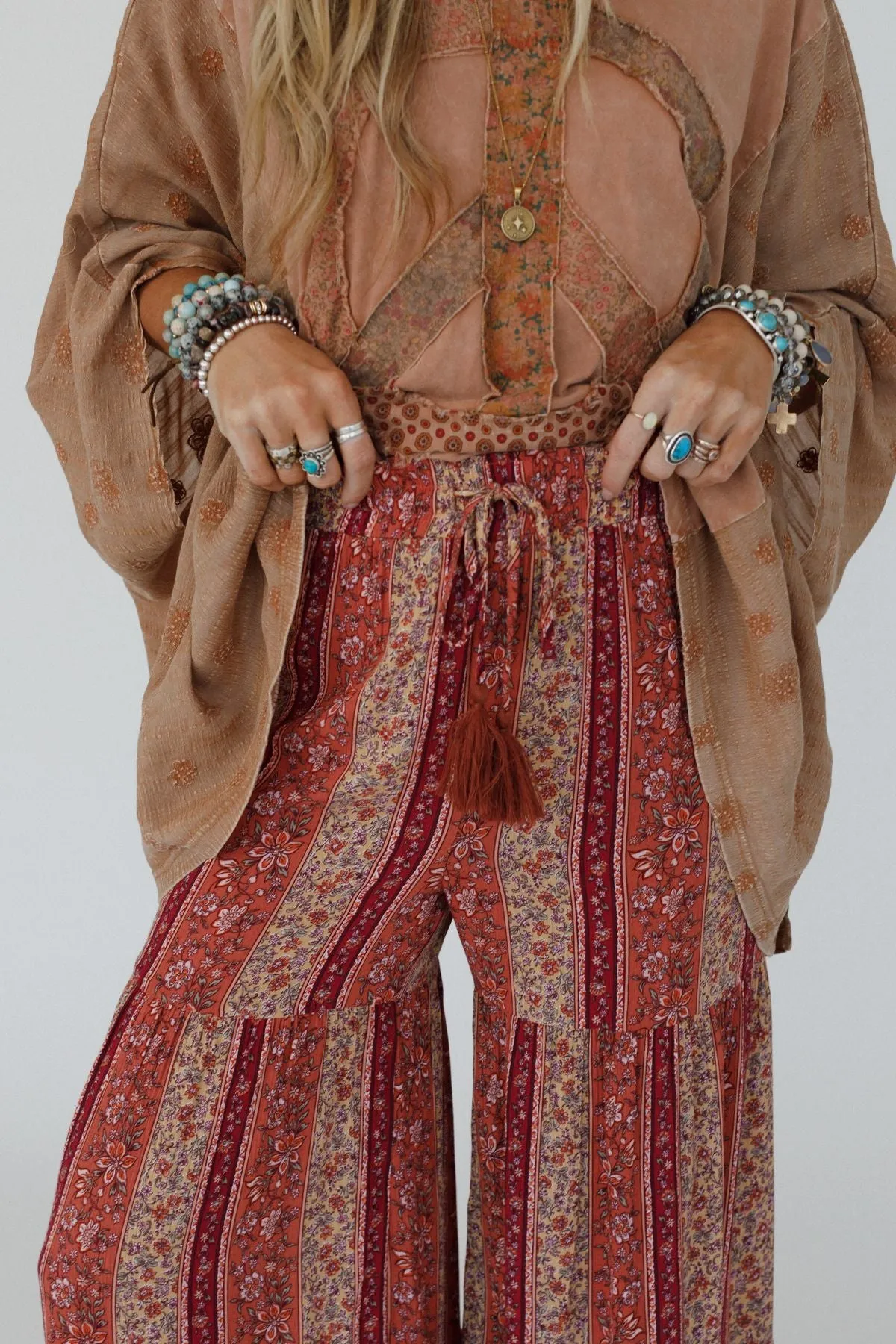 Colter Floral Wide Leg Pant - Berry