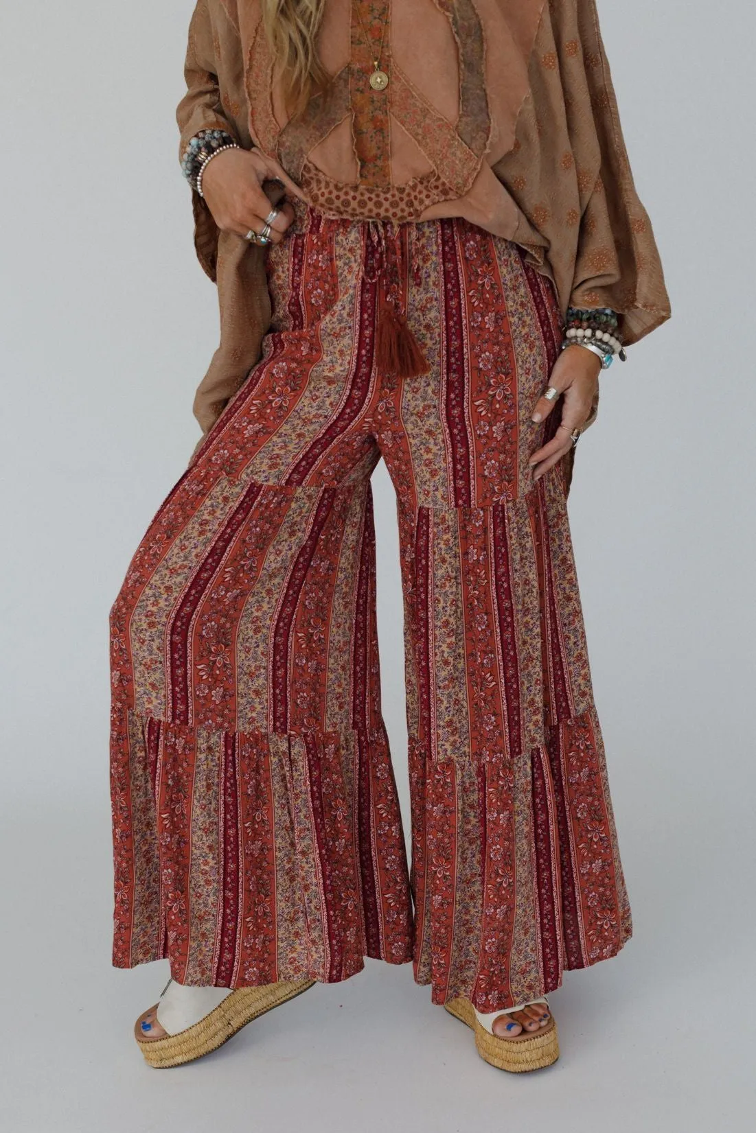 Colter Floral Wide Leg Pant - Berry
