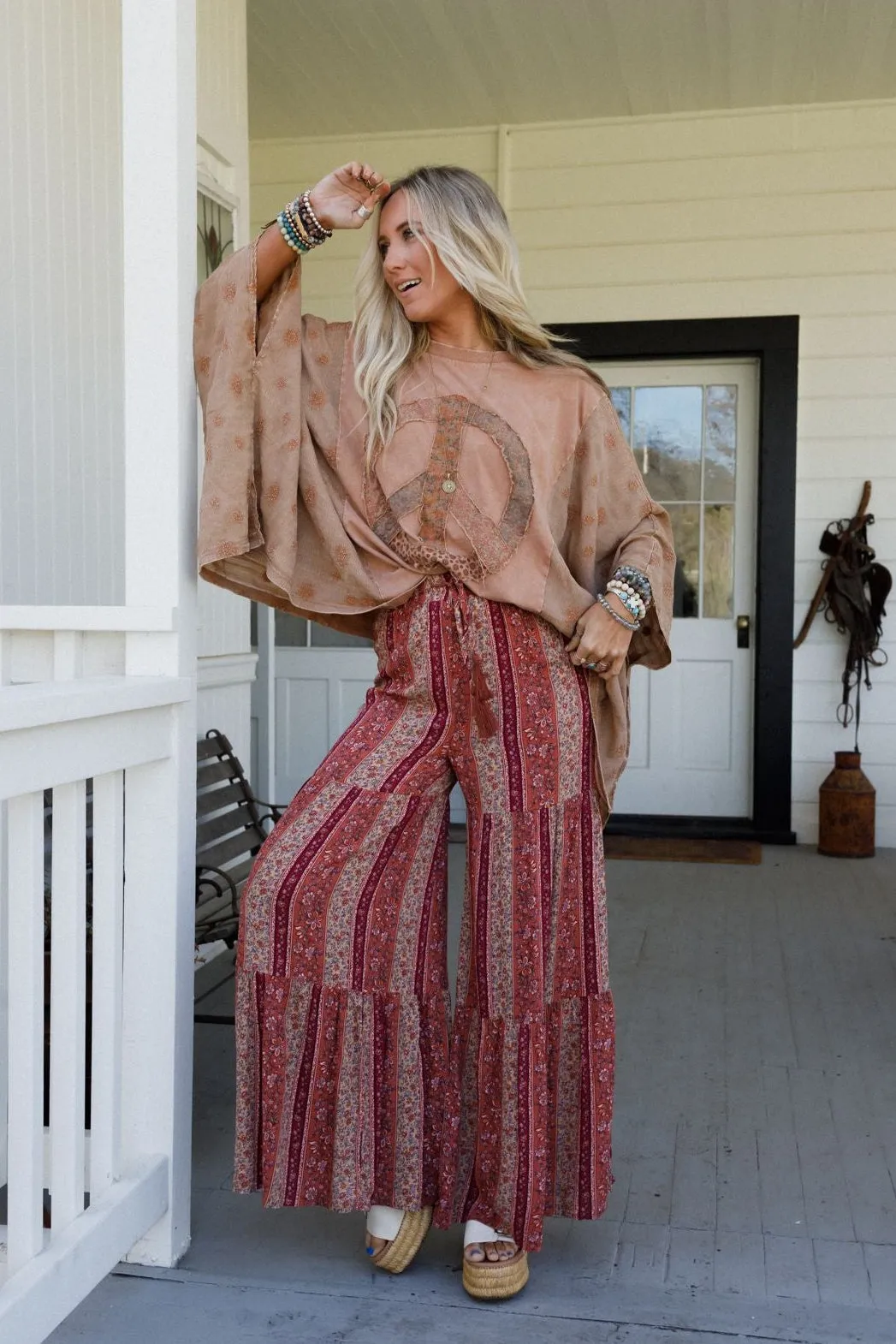 Colter Floral Wide Leg Pant - Berry