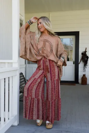 Colter Floral Wide Leg Pant - Berry