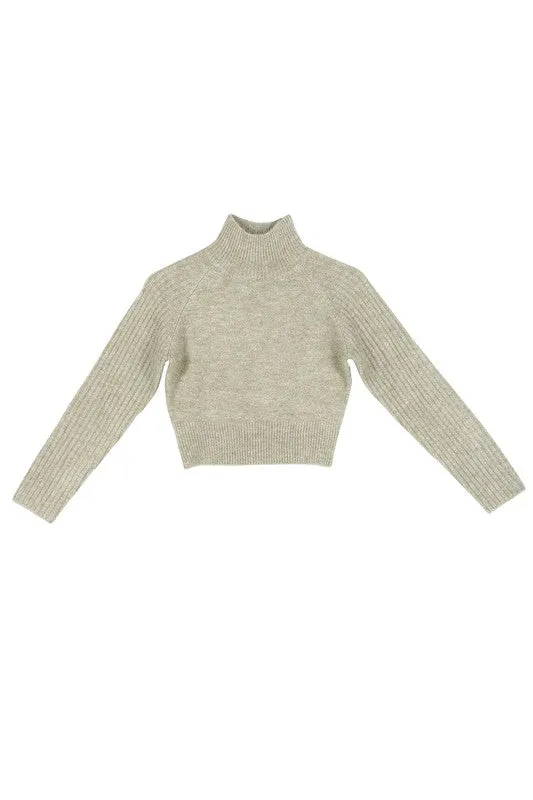 Cropped Mock Neck Ribbed Sweater (Options)