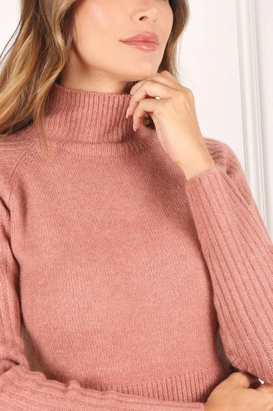 Cropped Mock Neck Ribbed Sweater (Options)