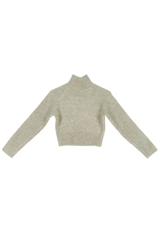 Cropped Mock Neck Ribbed Sweater (Options)