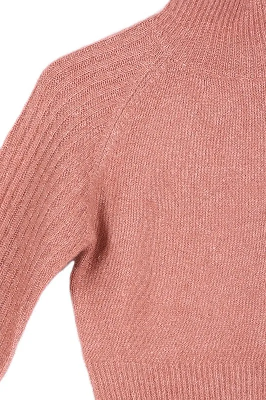 Cropped Mock Neck Ribbed Sweater (Options)