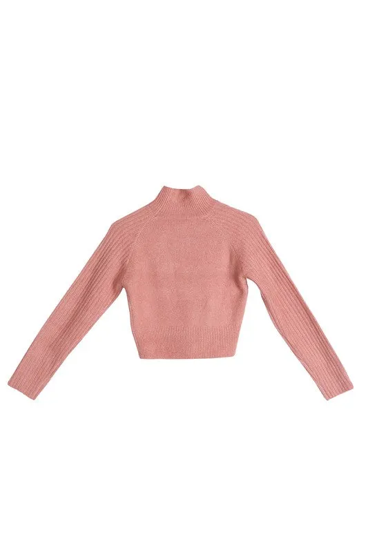 Cropped Mock Neck Ribbed Sweater (Options)