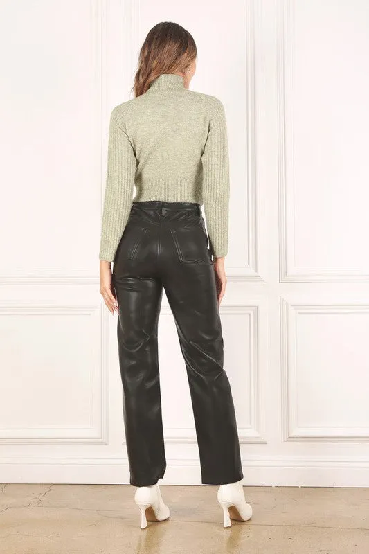 Cropped Mock Neck Ribbed Sweater (Options)