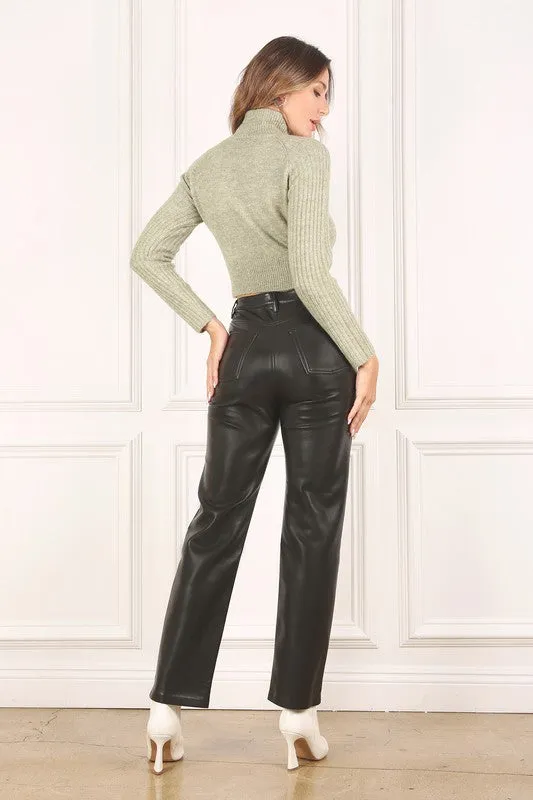 Cropped Mock Neck Ribbed Sweater (Options)