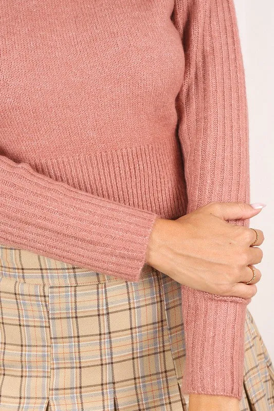 Cropped Mock Neck Ribbed Sweater (Options)
