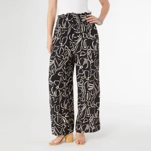 Dinara Flowy Pant with Cinched Waist - Black/Tan