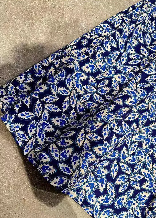 Elegant Navy Print Elastic Waist Patchwork Cotton Maxi Skirts Fall LY9116