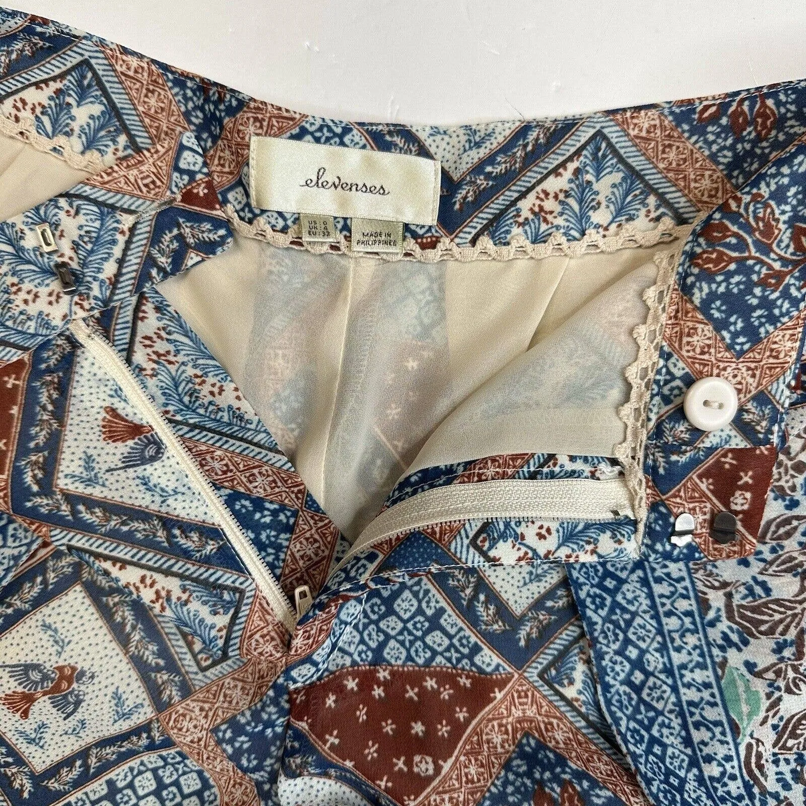 Elevenses Wide Leg Pants Sz 0 Seaflower Pattern Sheer Flowy Boho Anthropologie