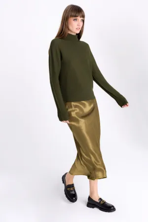 FLARED MIDI OLIVE SKIRT