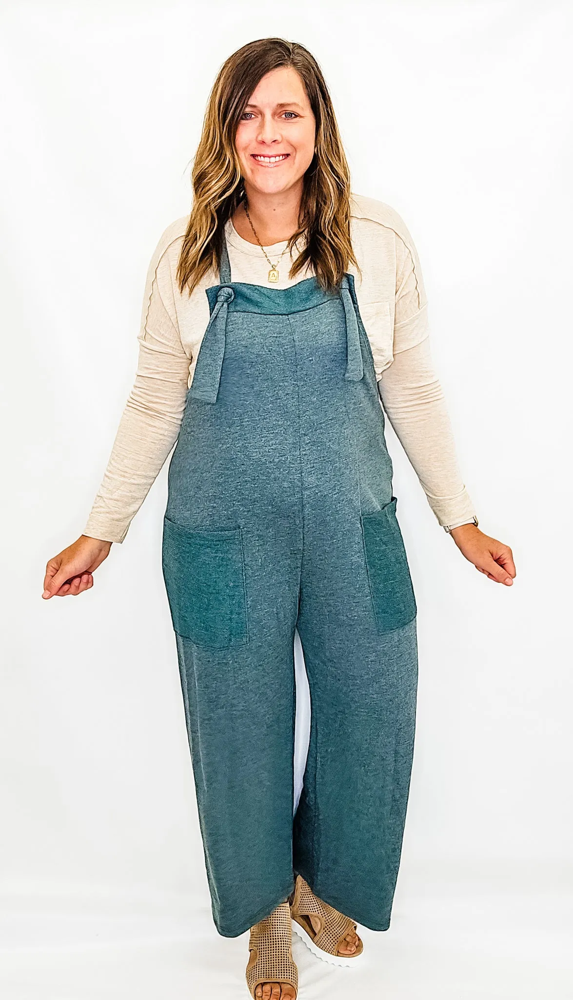 Forest Green Casual Tie-Strap Jumpsuit