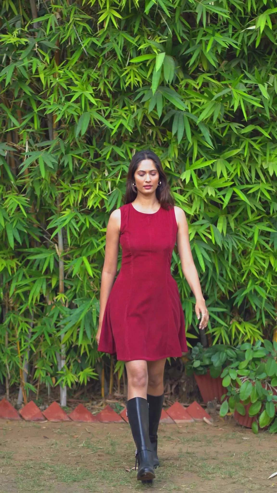 Forest Green Warm Cotton Corduroy Fit and Flare Sleeveless Short Dress