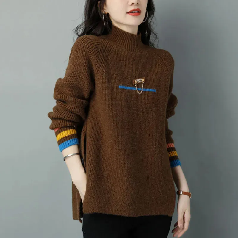 Full Rib Design Sweaters In Brown - Ailime Designs