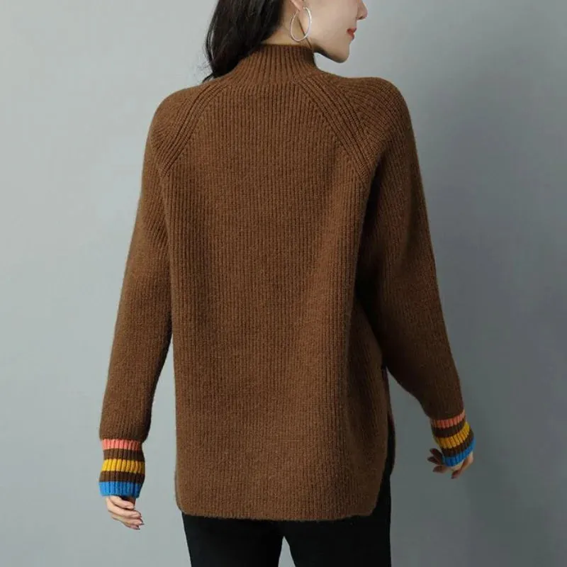 Full Rib Design Sweaters In Brown - Ailime Designs