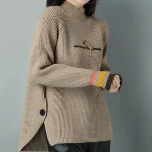 Full Rib Design Sweaters In Brown - Ailime Designs