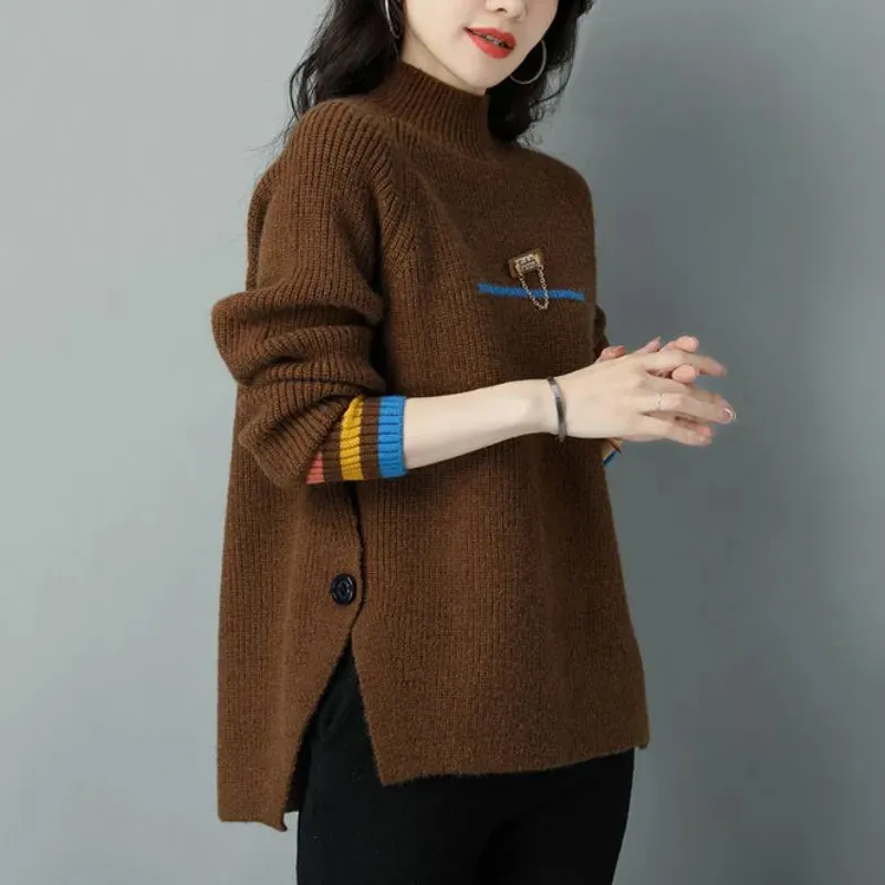 Full Rib Design Sweaters In Brown - Ailime Designs