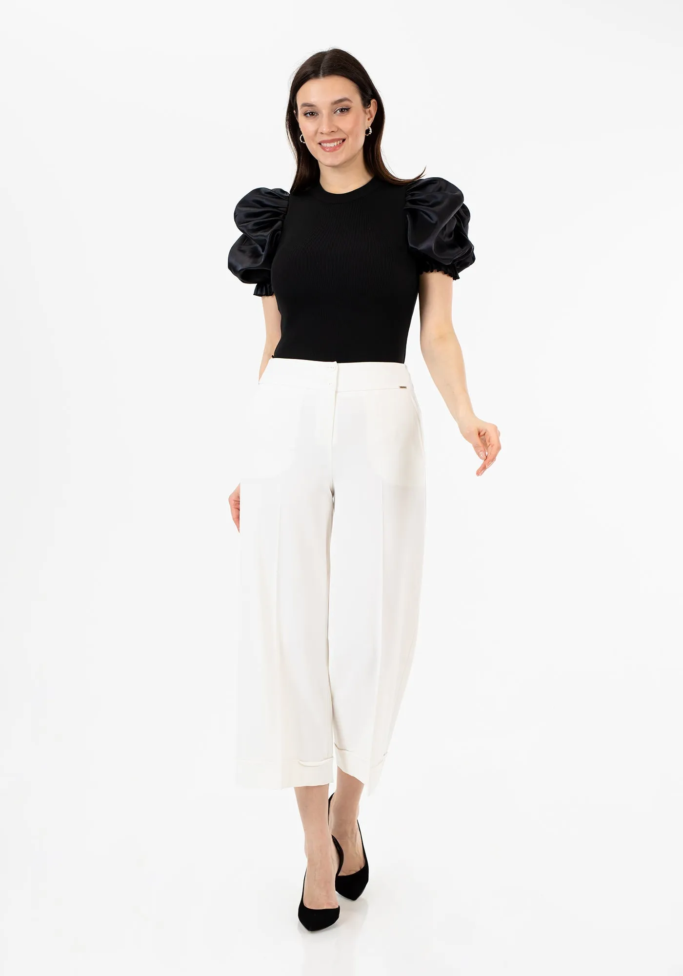 G-Line Ecru Wide Leg Cropped Pants