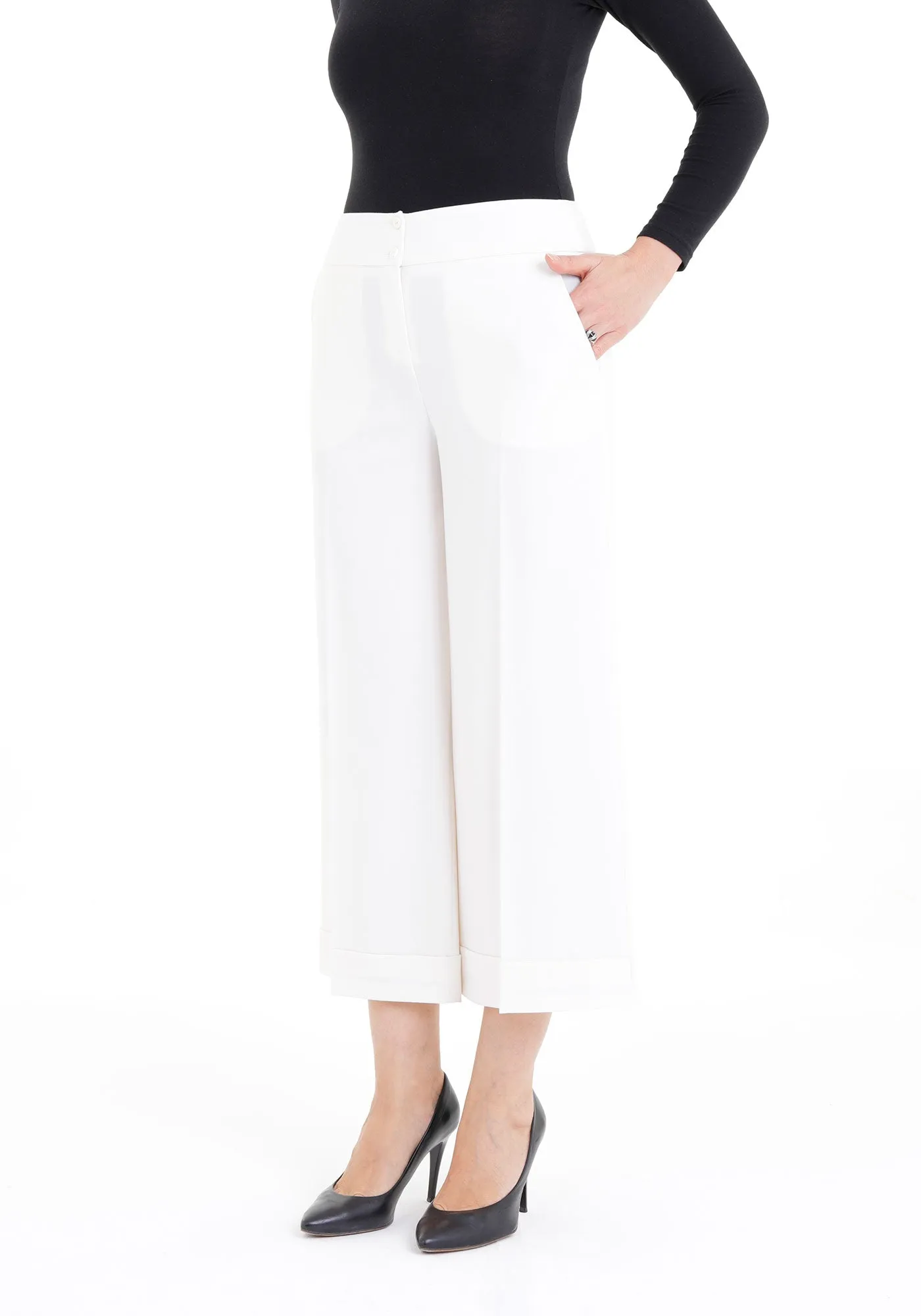 G-Line Ecru Wide Leg Cropped Pants