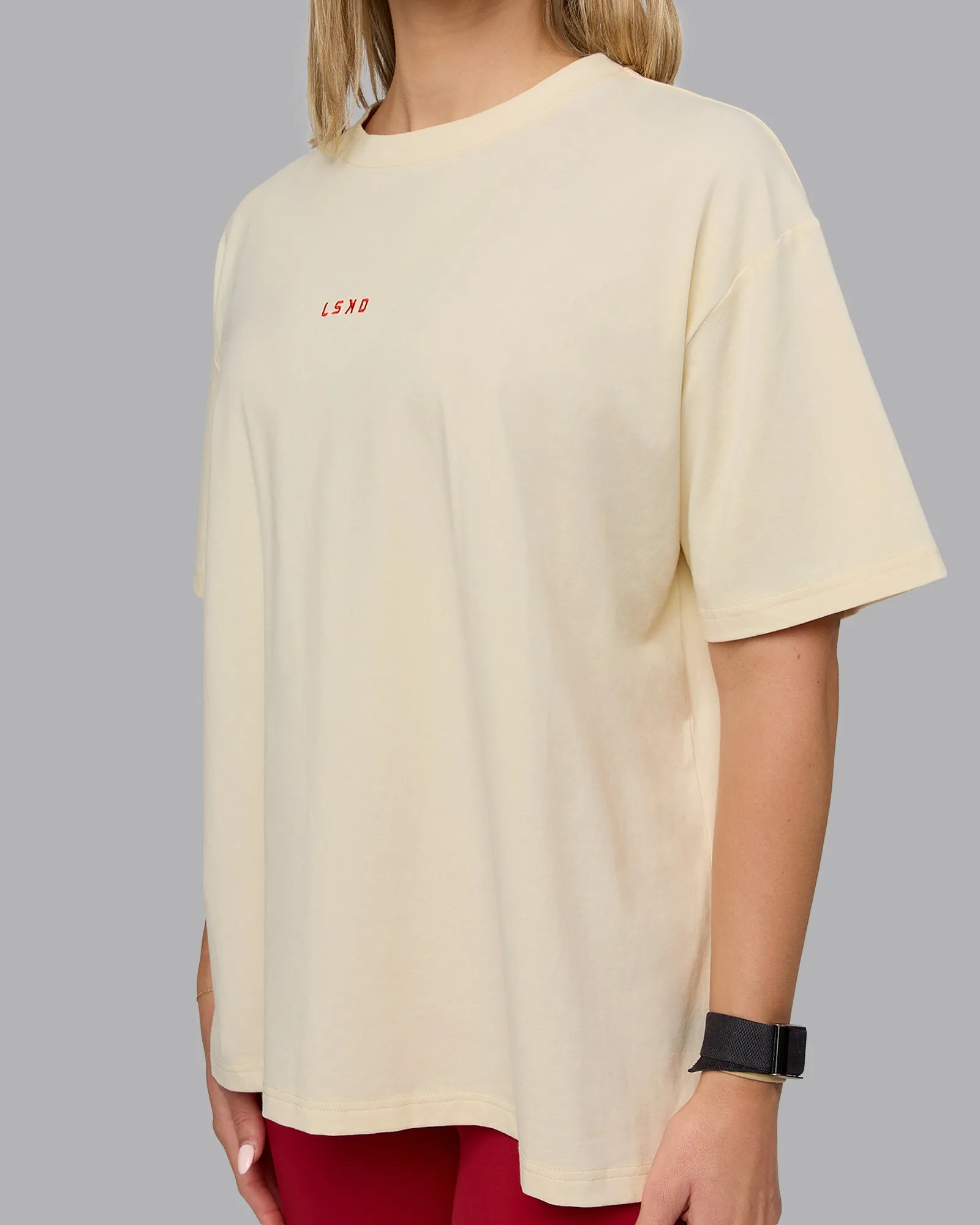 Go-To FLXCotton Oversized Tee - Ivory-Cherry Red