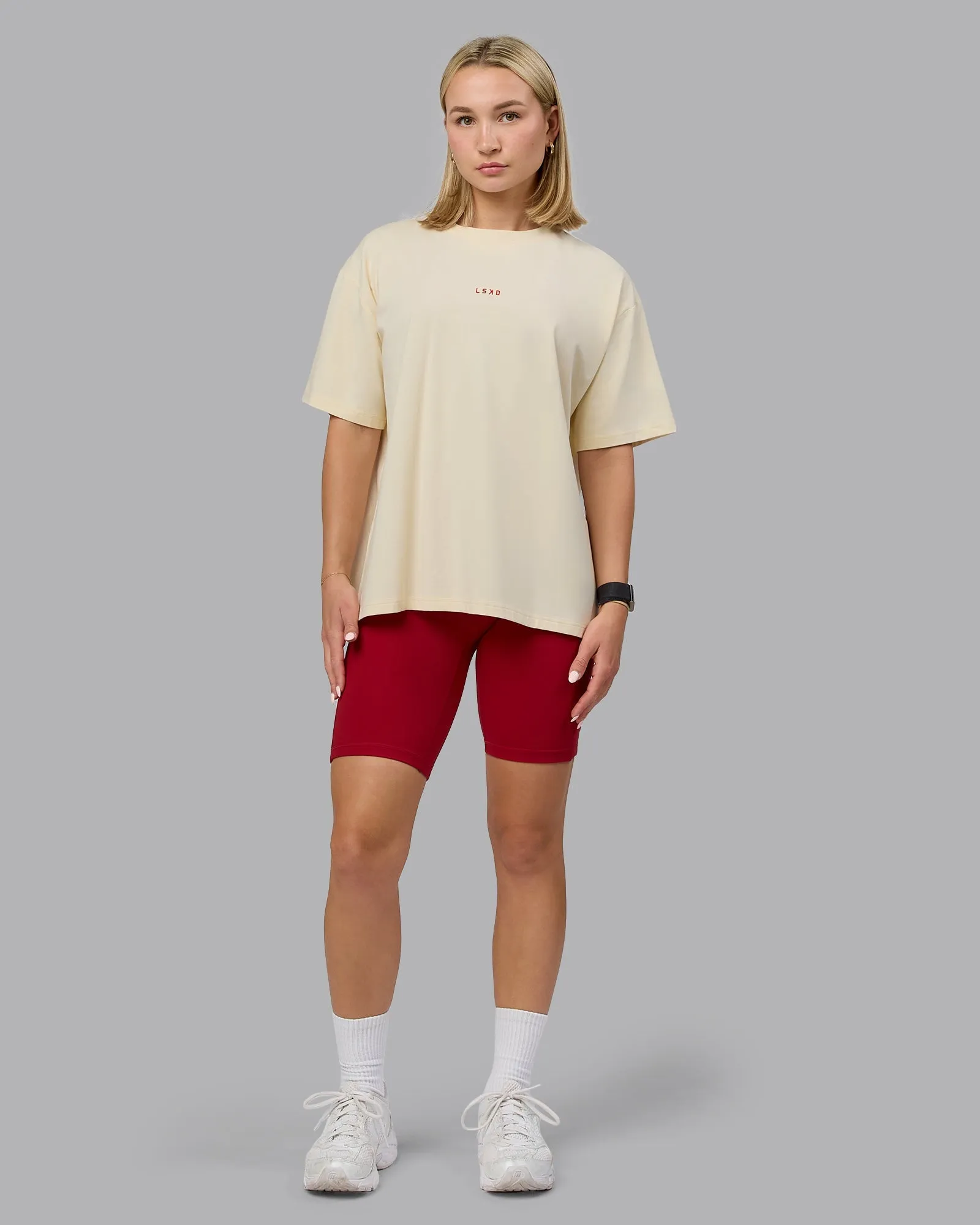 Go-To FLXCotton Oversized Tee - Ivory-Cherry Red
