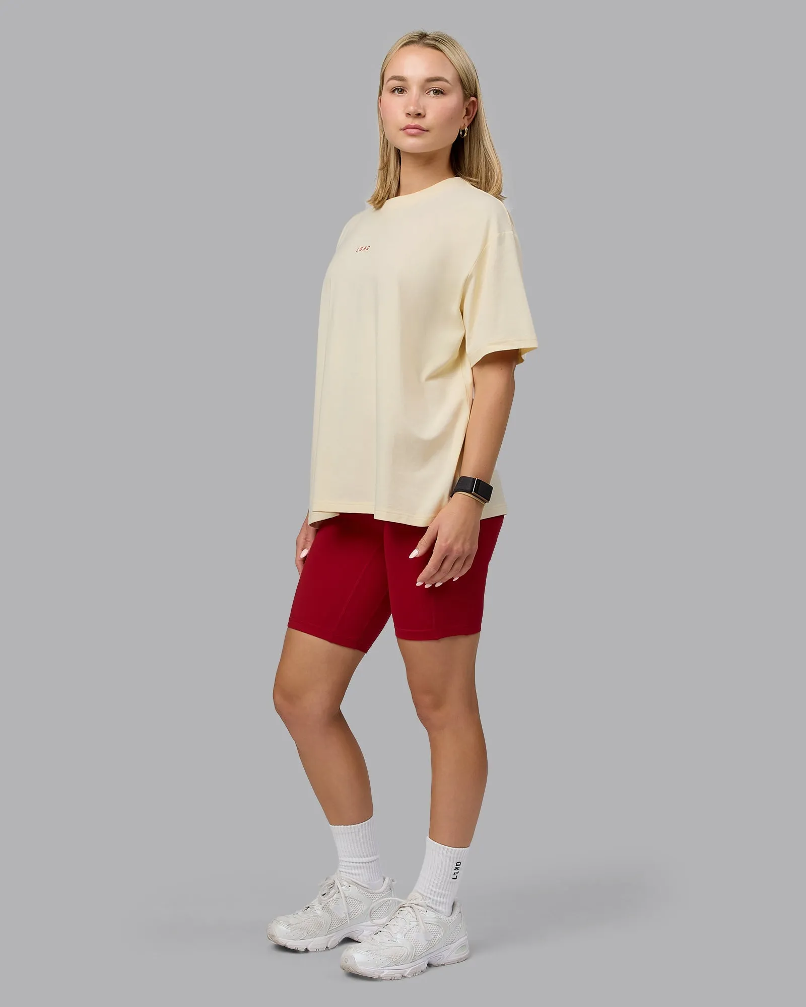 Go-To FLXCotton Oversized Tee - Ivory-Cherry Red