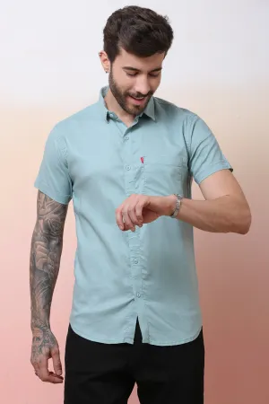 Halfsleeve SeaGreen Linen Plain Shirt