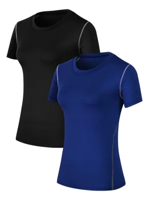 Hanerdun Womens 2PCS Quick Dry Workout Shirts Short Sleeve Yoga Tops Athletic Tight Tee