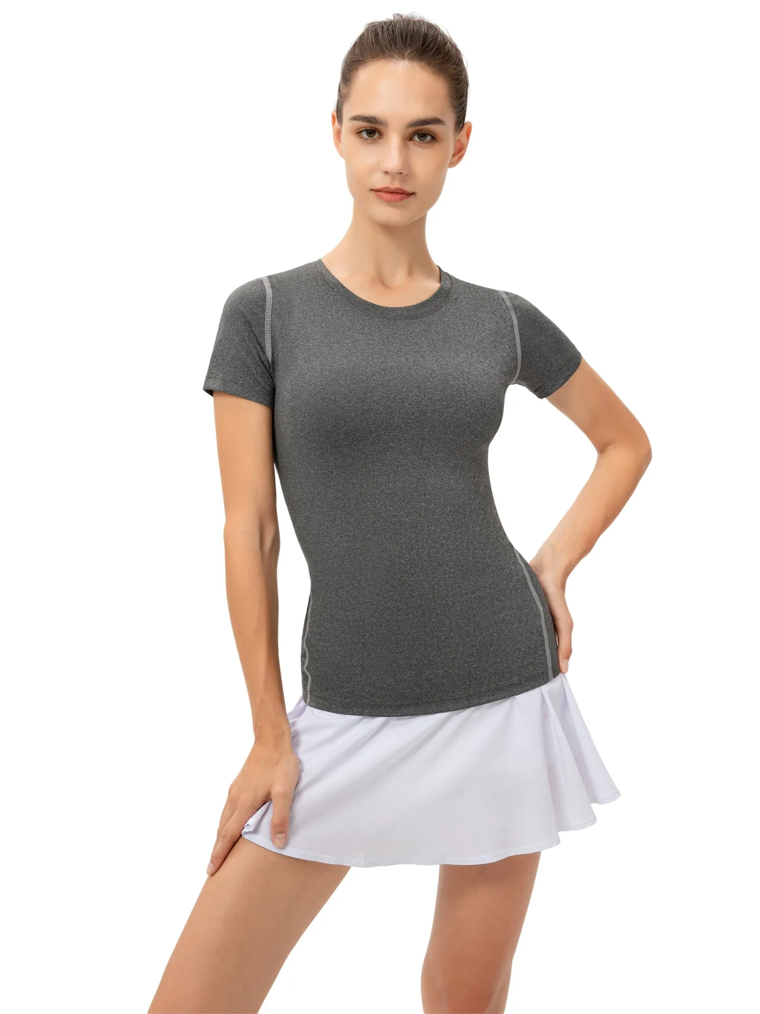 Hanerdun Womens 2PCS Quick Dry Workout Shirts Short Sleeve Yoga Tops Athletic Tight Tee