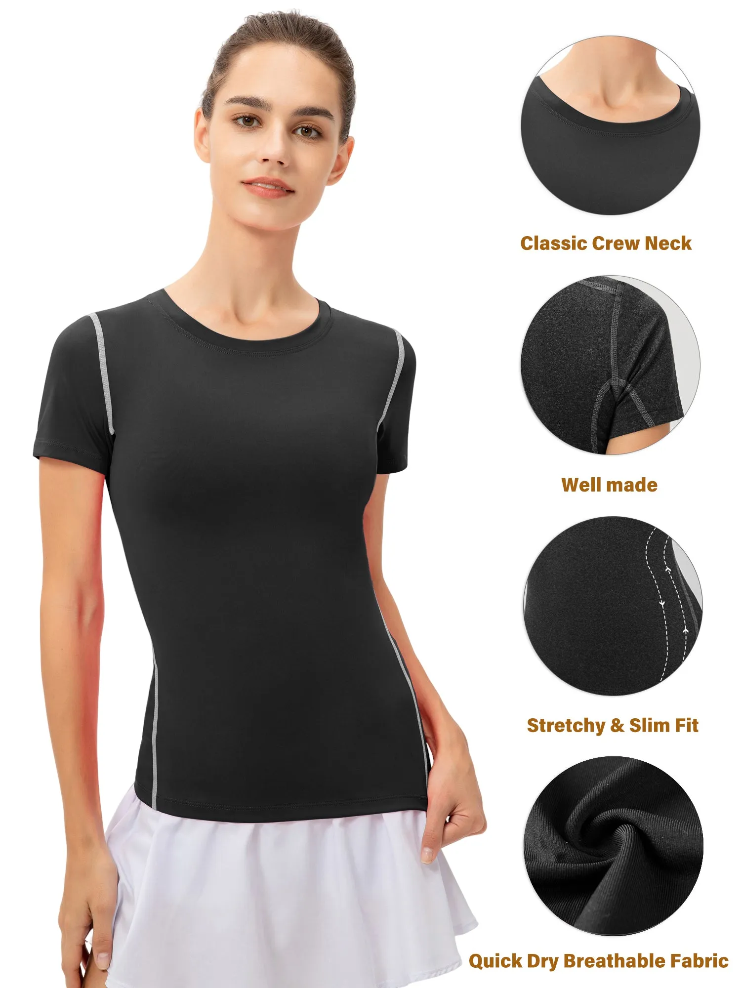 Hanerdun Womens 2PCS Quick Dry Workout Shirts Short Sleeve Yoga Tops Athletic Tight Tee