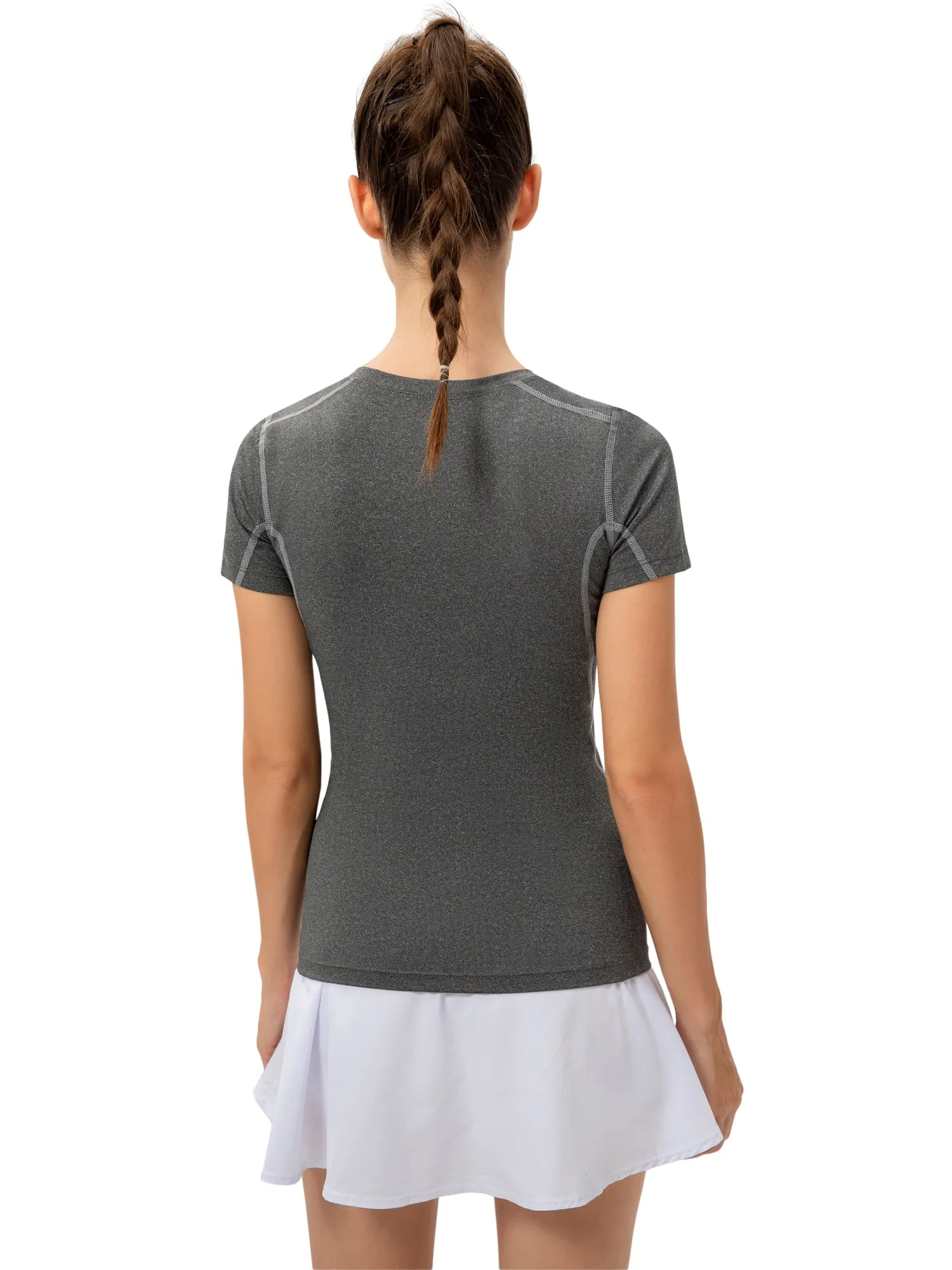 Hanerdun Womens 2PCS Quick Dry Workout Shirts Short Sleeve Yoga Tops Athletic Tight Tee