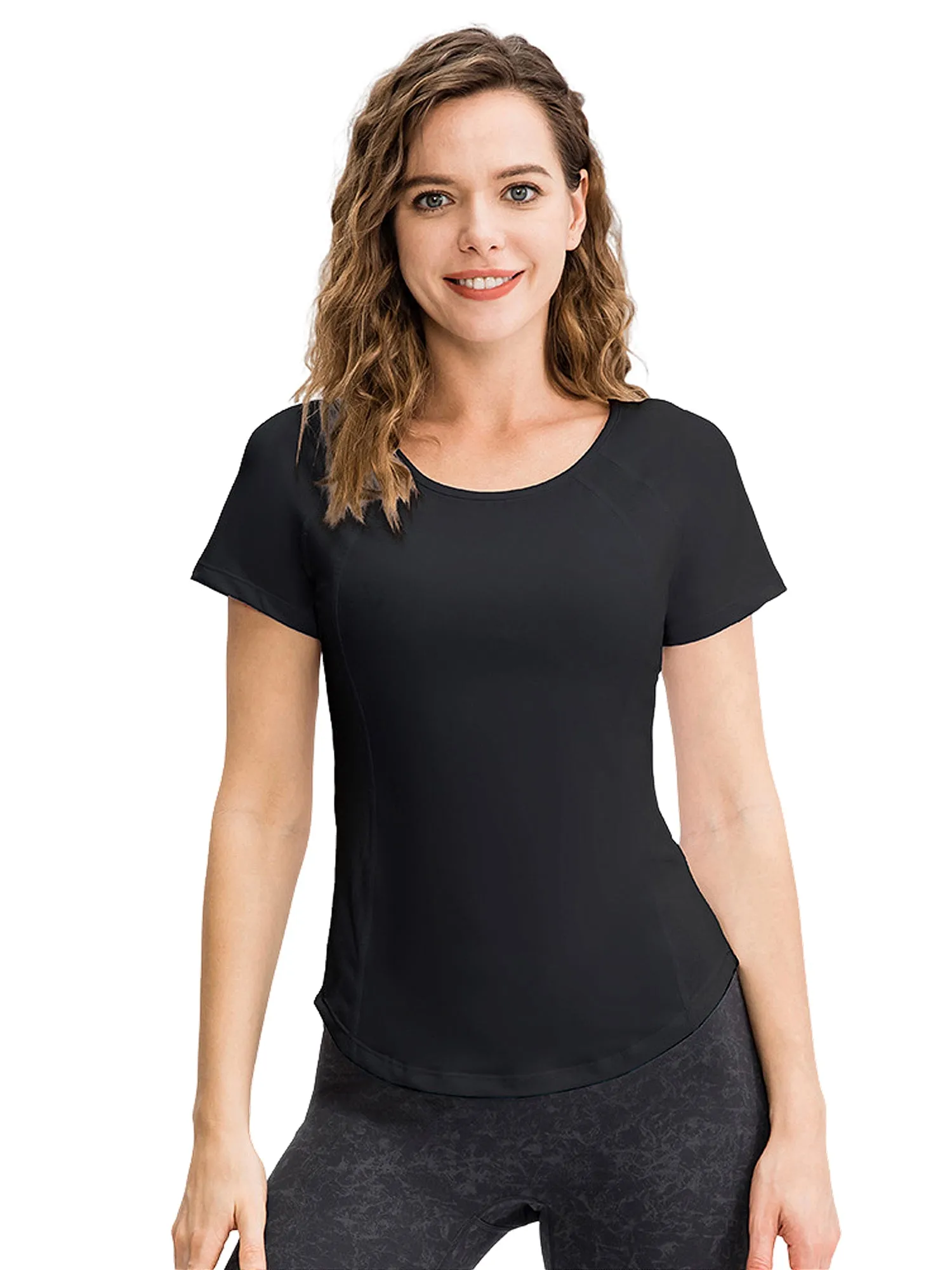 Hanerdun Womens 2PCS Workout Yoga Shirts Quick Dry Athletic Tops Short Sleeve Crew Neck Tees