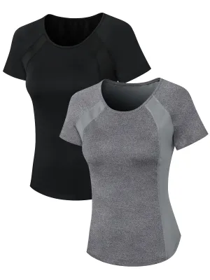 Hanerdun Womens 2PCS Workout Yoga Shirts Quick Dry Athletic Tops Short Sleeve Crew Neck Tees