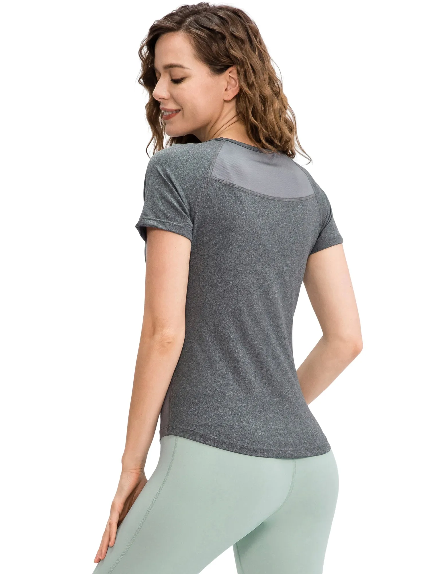 Hanerdun Womens 2PCS Workout Yoga Shirts Quick Dry Athletic Tops Short Sleeve Crew Neck Tees