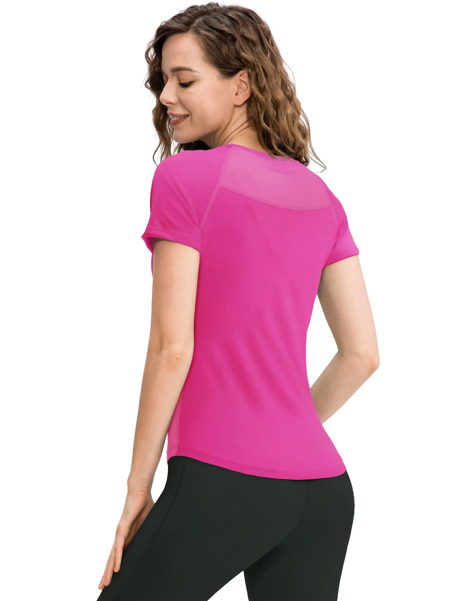 Hanerdun Womens 2PCS Workout Yoga Shirts Quick Dry Athletic Tops Short Sleeve Crew Neck Tees