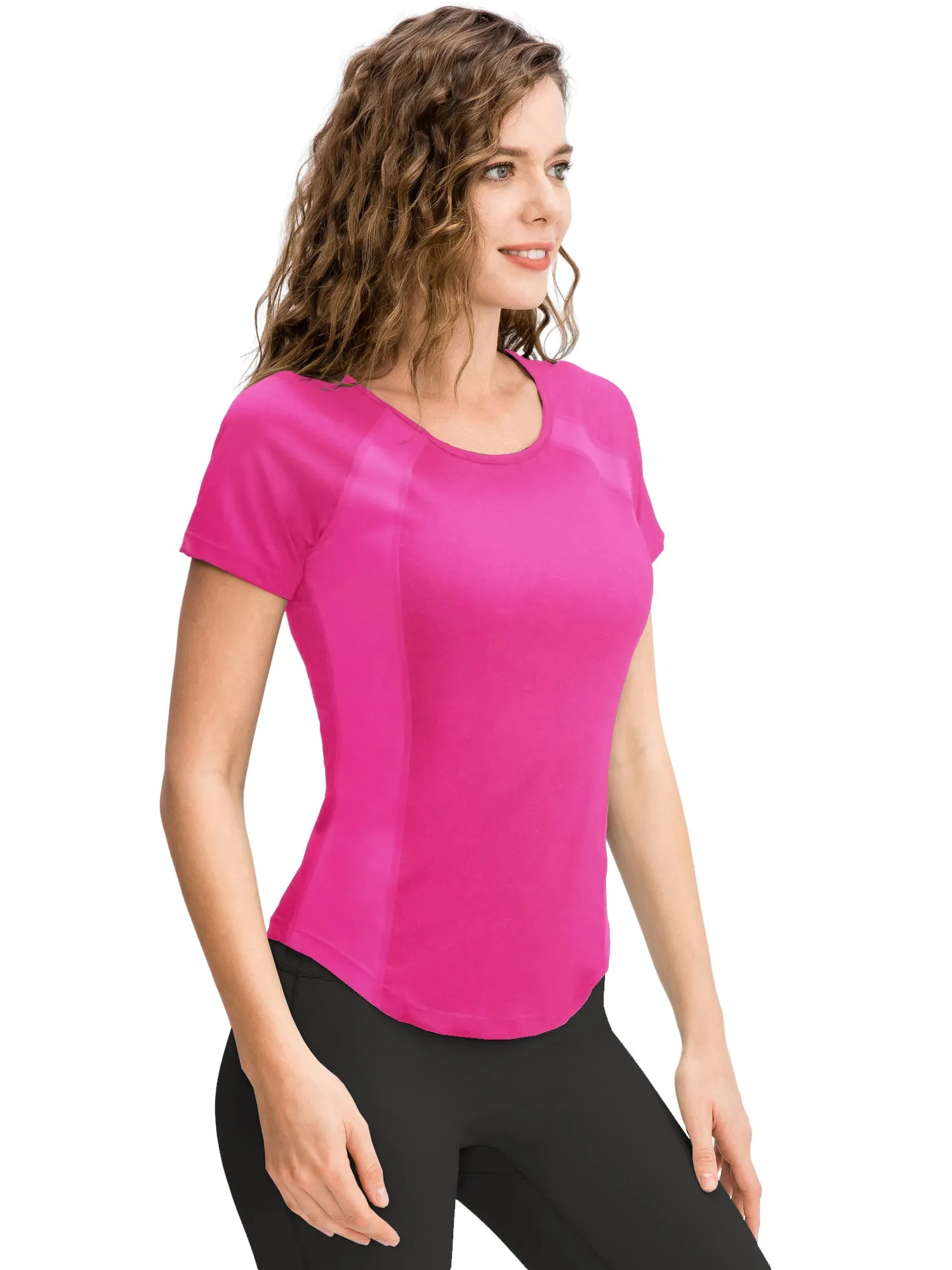 Hanerdun Womens 2PCS Workout Yoga Shirts Quick Dry Athletic Tops Short Sleeve Crew Neck Tees