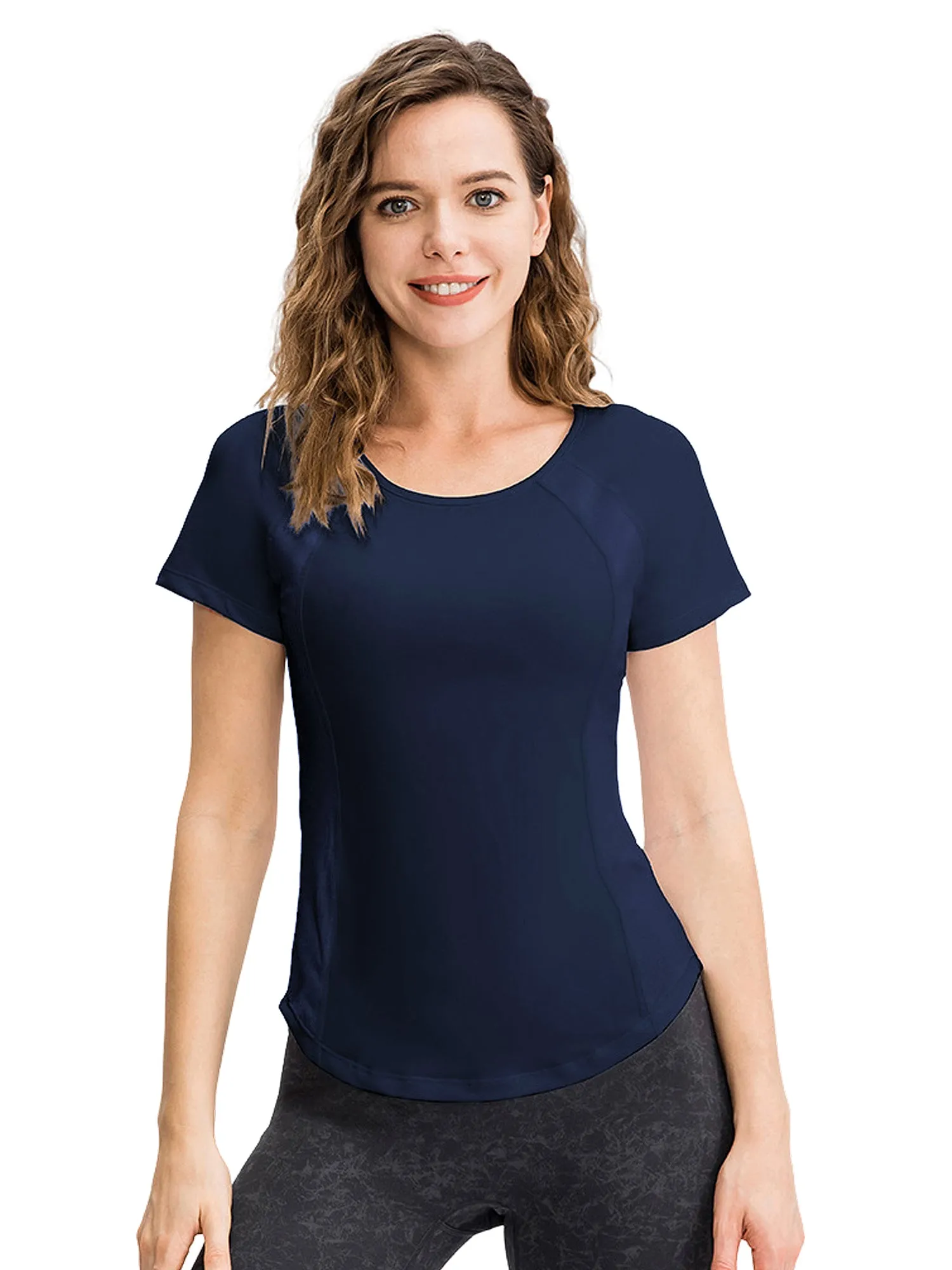 Hanerdun Womens 2PCS Workout Yoga Shirts Quick Dry Athletic Tops Short Sleeve Crew Neck Tees