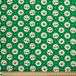 Indie Pop Strawberry Collection #08 Strawberry & Cherry on Green Cotton Prints