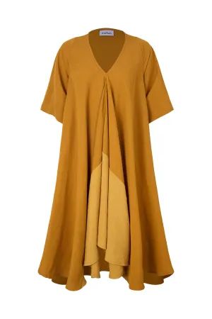 Juno Linen Blend Dress With Contrasting Panel