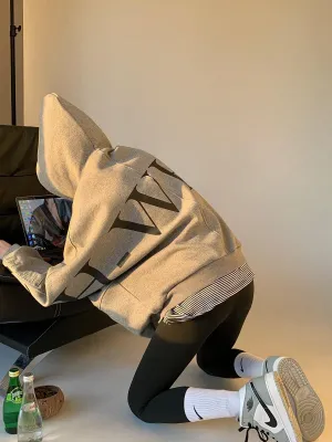 Letter Logo Loose Hoodie - Grey