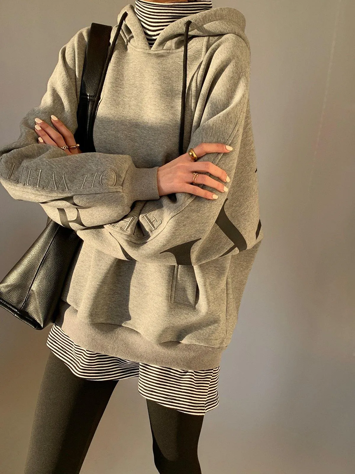 Letter Logo Loose Hoodie - Grey